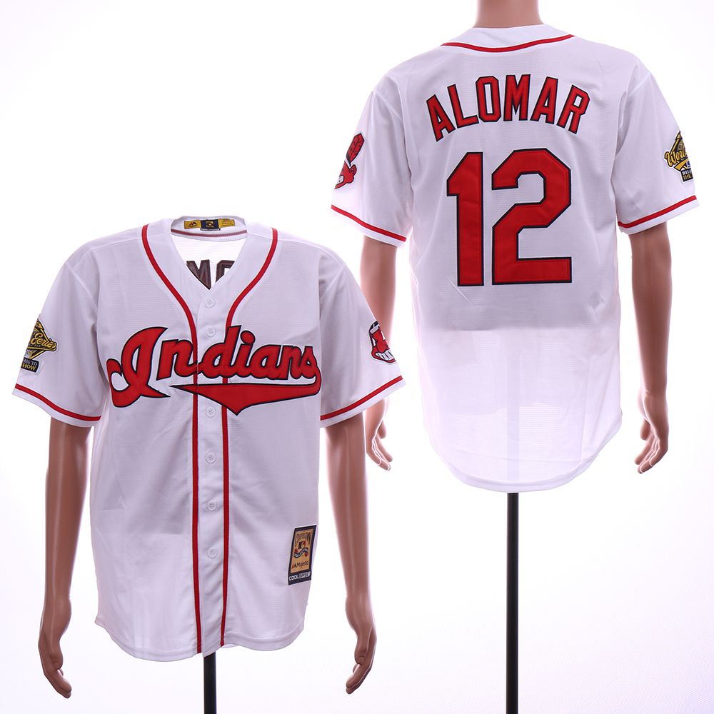 Men Cleveland Indians 12 Alomar White Throwback MLB Jerseys